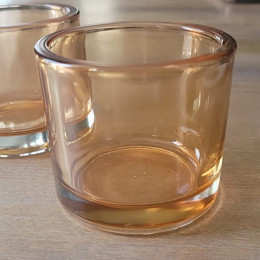 Vintage Amber Peach  Glass Votive Candle Holders Set of 2 MCM Style